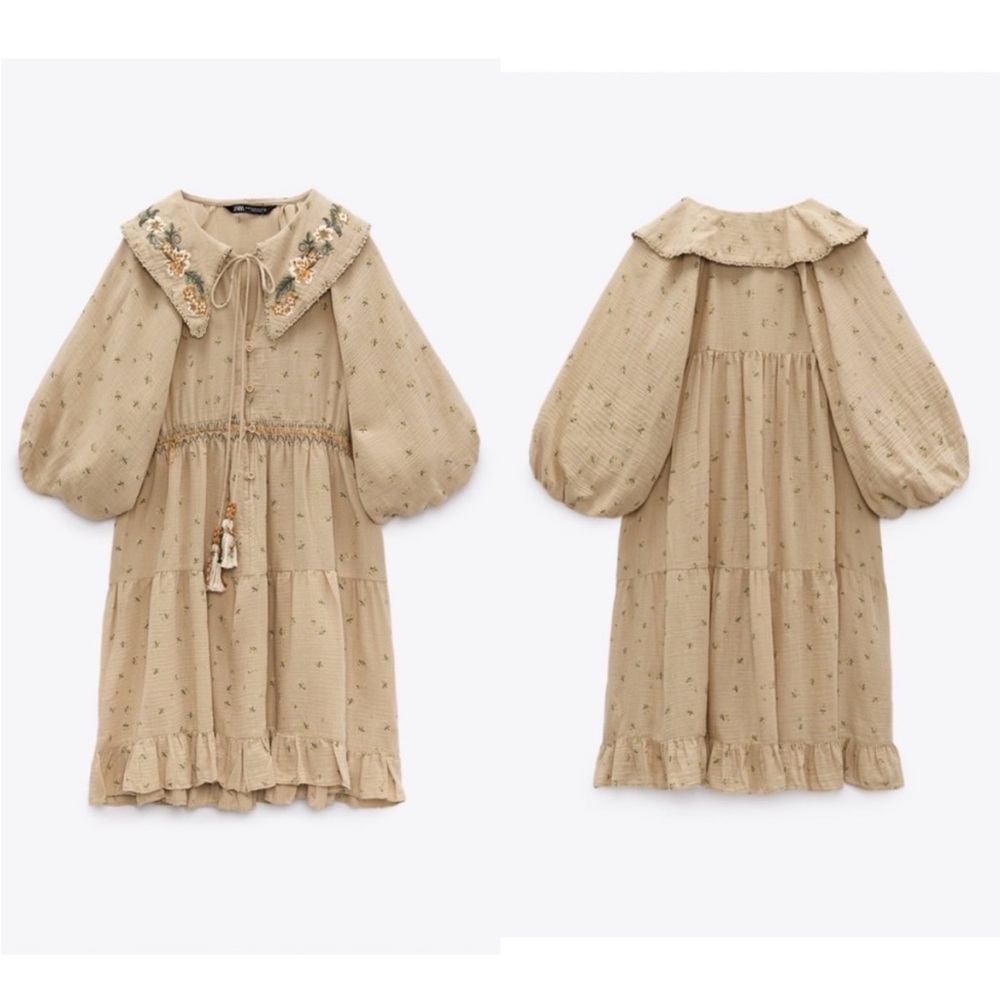 Zara Boho Floral Peter Pan Collar mini dress - Picture 4 of 12